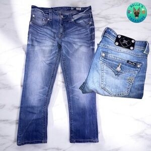 Miss Me Jeans 28 Boyfriend Capri Rhinestone Bling Flap Pocket JB5547P2 Y2K 32x26